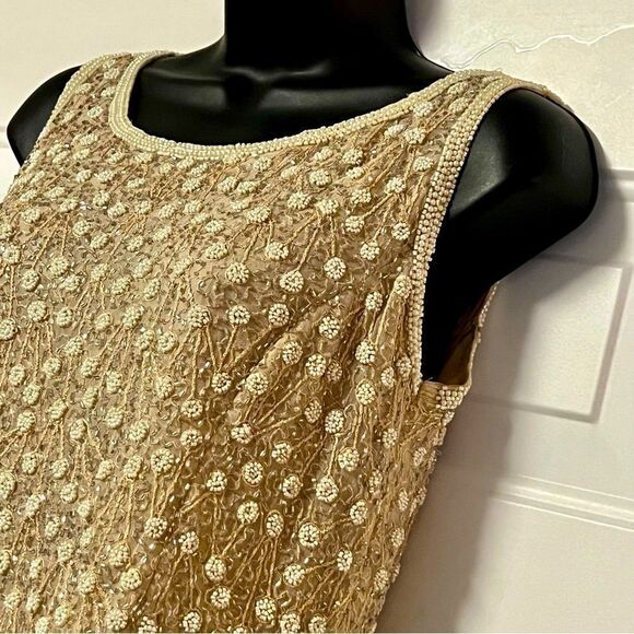 Vtg Adrianna Pappel Evening Silk Beaded Embroidered Pearl Sleeveless Top S - Picture 3 of 16